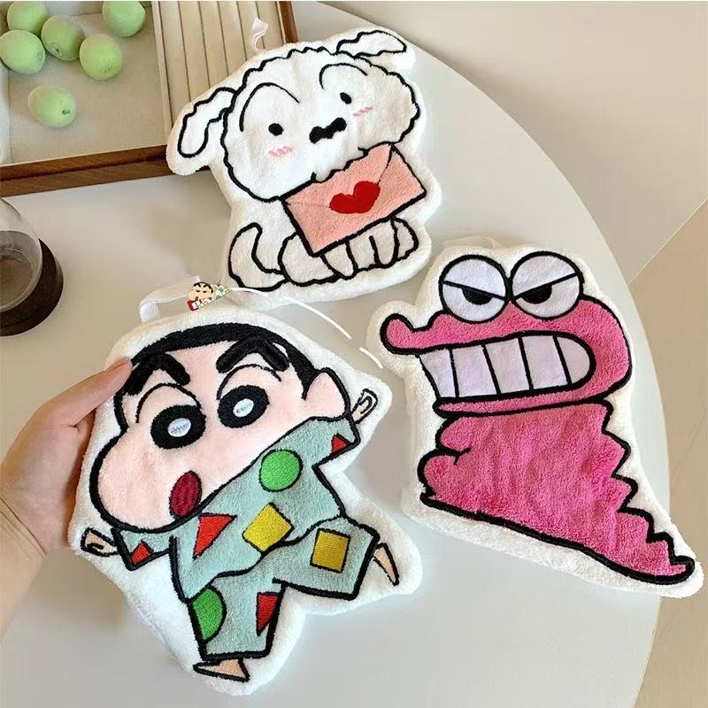 Embroidery Fonts - การ์ตูนอะนิเมะเครยอนชินจังผ้าเช็ดตัวแบบแขวนปักลายดูดซับน้ำผ้าขนหนูคอรัลฟลีซอุปกรณ์ห้องอาบน้ำ