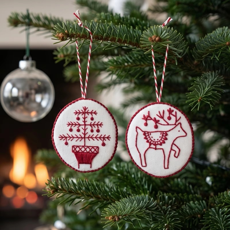 Embroidery Xmas Kits - ชุดปักคริสต์มาสสำหรับผู้เริ่มต้นและผู้ใหญ่ ชุดตกแต่งต้นคริสต์มาสแบบ DIY สำหรับแขวน ของขวัญตกแต่งวันหยุดทำมือ