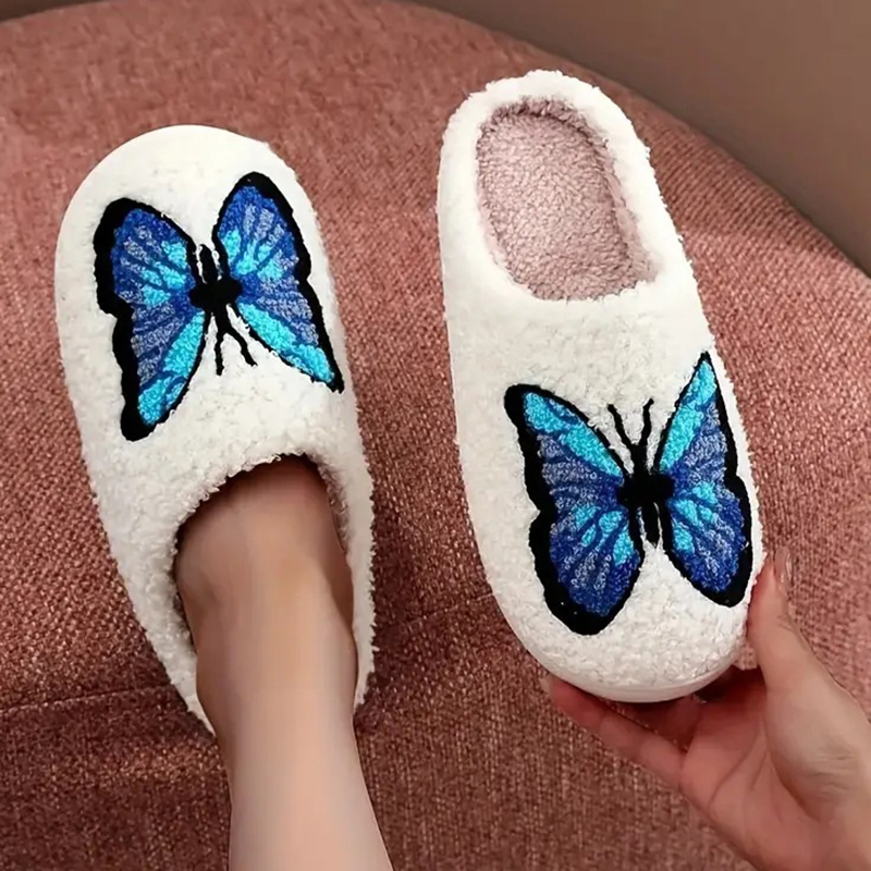 Embroidery Garments - รองเท้าแตะผ้าฝ้ายนุ่มสบายสำหรับทุกเพศ SHAJI พร้อมลายปักโบว์น่ารัก พื้นรองเท้า TPR นุ่มกันลื่น