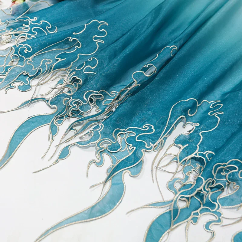 Embroidery Skirt - ผ้าปักลายดอกบัวแบบจีนไล่เฉดสี สำหรับงาน DIY ชุดฮั่นฝู กระโปรง ชุดแสดงบนเวที