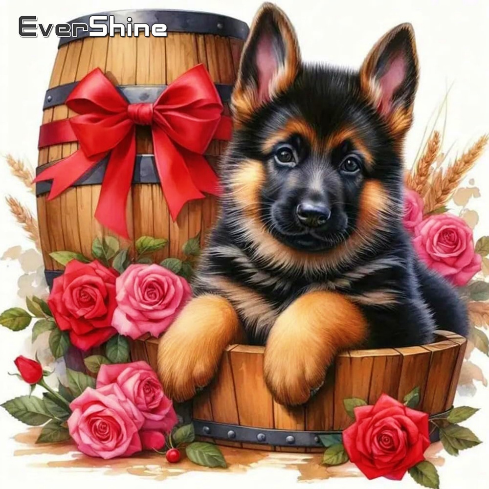 Embroidery Cross Stitch Patterns - ภาพปักครอสสติชเพชร Evershine ลายสุนัข รูปสัตว์ ลายถังไม้ สำหรับผู้ใหญ่และผู้เริ่มต้น