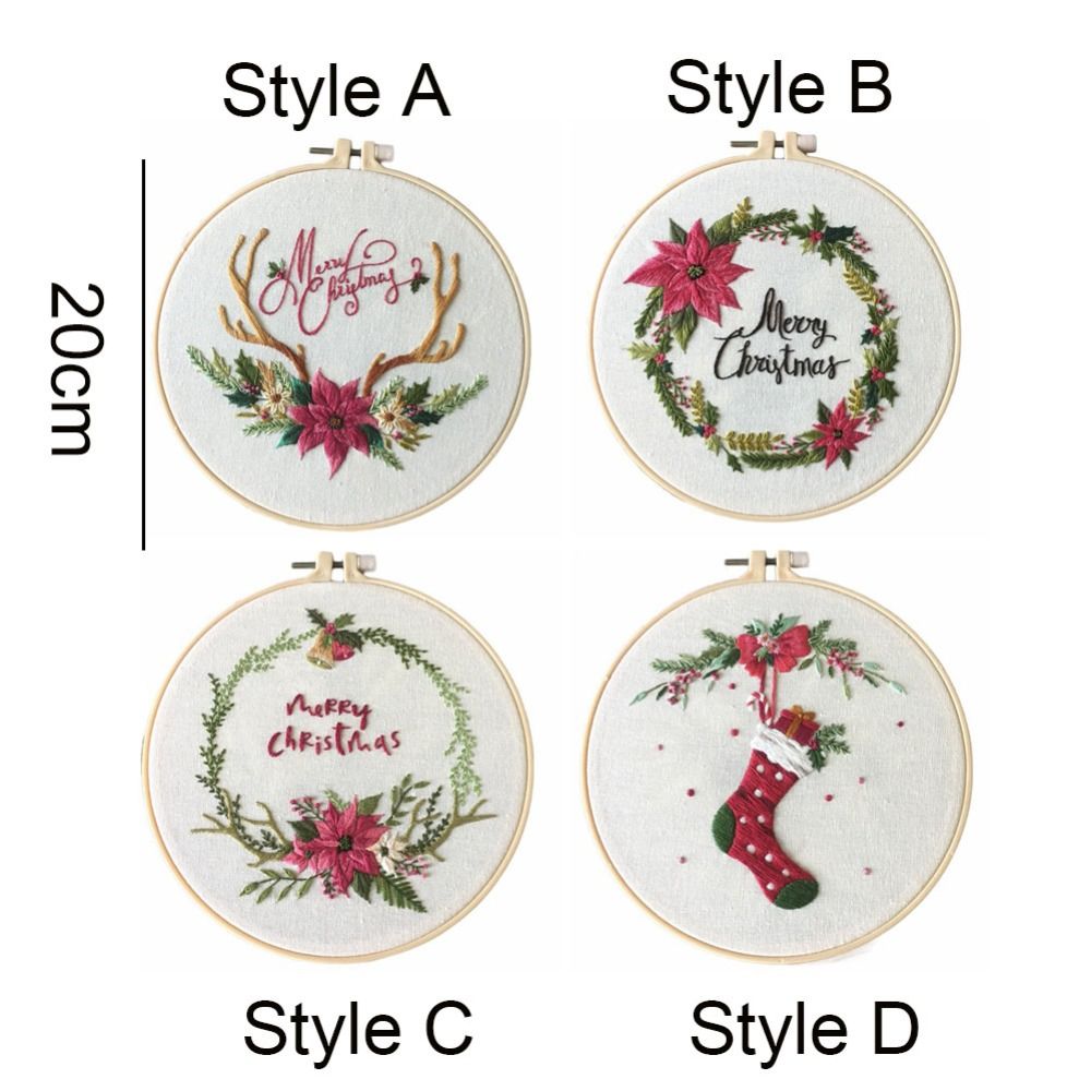Embroidery Xmas Kits - ชุดปักครอสติชลายดอกไม้ กวางเรนเดียร์ สำหรับทำของขวัญคริสต์มาส ชุดปักมือ งานฝีมือ สำหรับผู้เริ่มต้น
