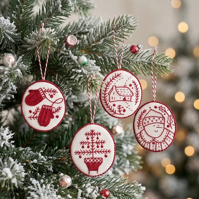 Embroidery Xmas Kits - ชุดปักคริสต์มาสสำหรับผู้เริ่มต้นและผู้ใหญ่ ชุดตกแต่งต้นคริสต์มาสแบบ DIY สำหรับแขวน ของขวัญตกแต่งวันหยุดทำมือ