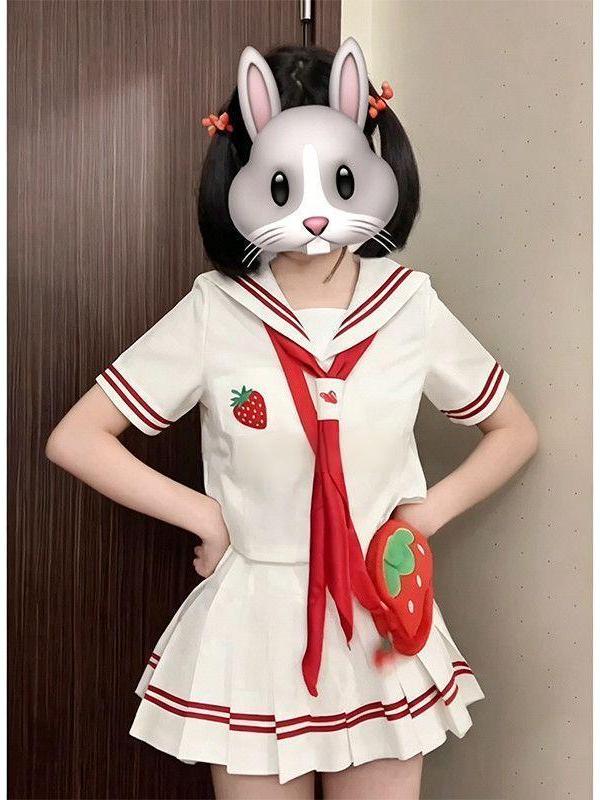 Embroidery Skirt - ชุดนักเรียนอนิเมะ JK ปี 2026 ปักลายสตรอว์เบอร์รี แขนสั้น