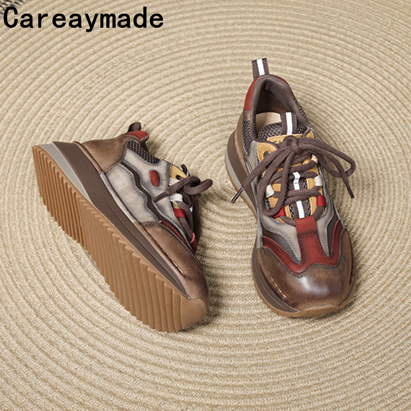 Embroidery Garments - Careaymade-Cow รองเท้าหนังแท้ผู้หญิงรองเท้าบูทหุ้มข้อฤดูใบไม้ผลิรองเท้าบูทส้นแบนสบายฤดูใบไม้ร่วงคุณภาพรองเท้าผ้าใบแฟชั่นรองเท้ารองเท้าผ้าใบ