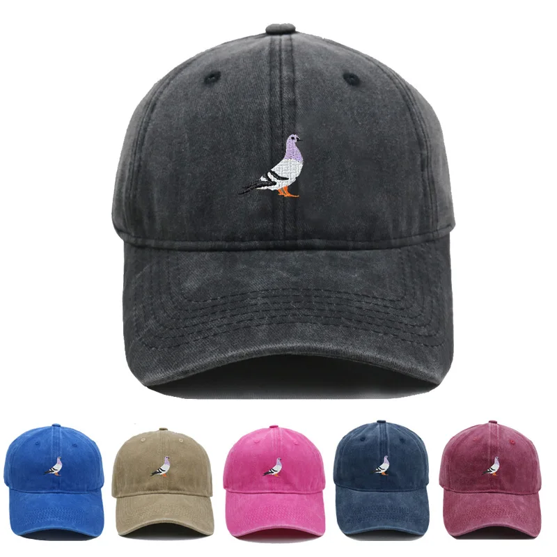 Embroidery Lovers - หมวกเบสบอลปักลายนกพิราบสไตล์วินเทจ 1 ชิ้น ปรับขนาดได้ ปีกโค้ง ใส่ได้ทั้งชายและหญิง