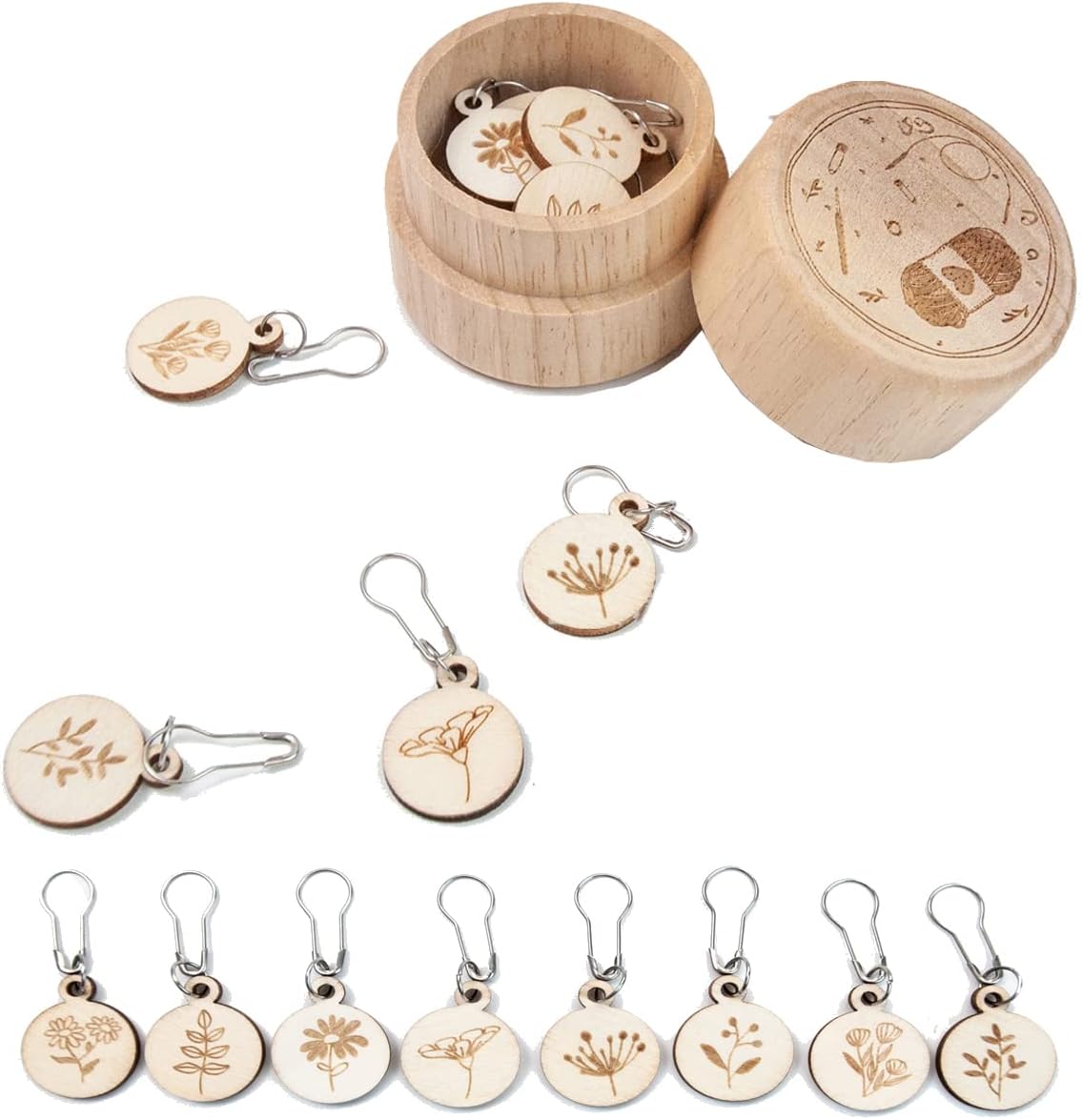 Stitch Marker Ring - เครื่องหมายจุดถักโครเชต์ไม้ แหวนล็อคเครื่องหมายจุด จี้เครื่องหมายจุด คลิปหนีบเข็มถัก อุปกรณ์ถัก
