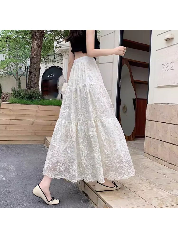 กระโปรงทรงเอเอวสูงสำหรับสาวพลั - Embroidery Skirt บทวิจารณ์และราคา